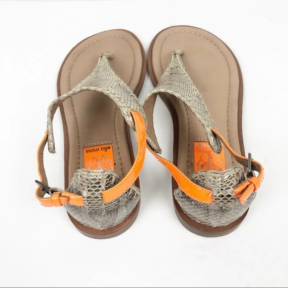 Ella Moss | Tan & Orange Snakeskin Thong Sandals - Picture 3 of 7